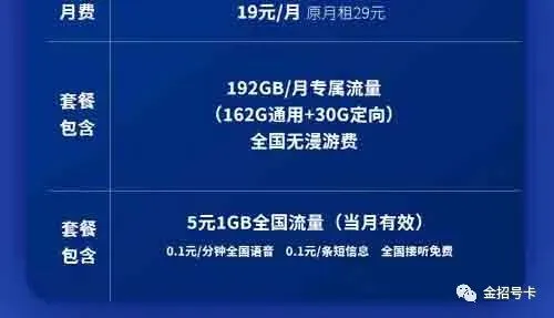 中国广电大电卡 19元月租含162G通用+30G定向+可开副卡