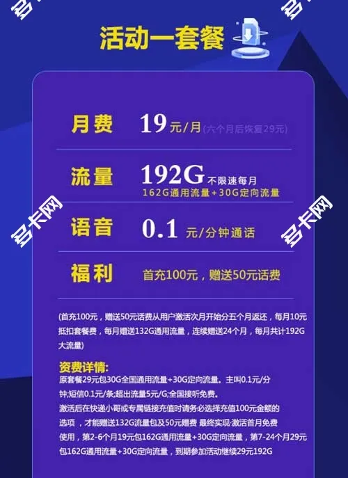 广电福兔卡套餐资费详情 19元/月包162G通用+30G定向