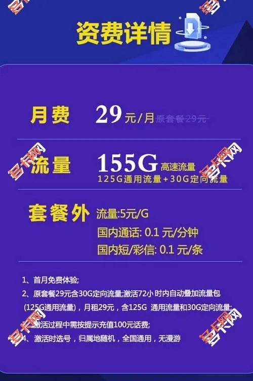 广东电信无限流量卡,电信小烧烤卡29元155G(20年套餐 )
