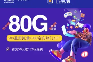 中国移动19元80G小暑卡（本地归属地）套餐介绍