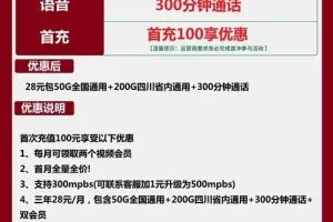 联通会员卡28元包50G全国通用+200G四川通用+300分钟+双会员