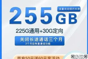 山西电信天号卡29元255G流量套餐，流量自动续约