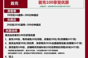 联通江南卡29元包203G通用+200分钟