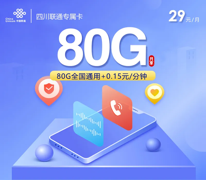 四川联通专属卡【29元80G】