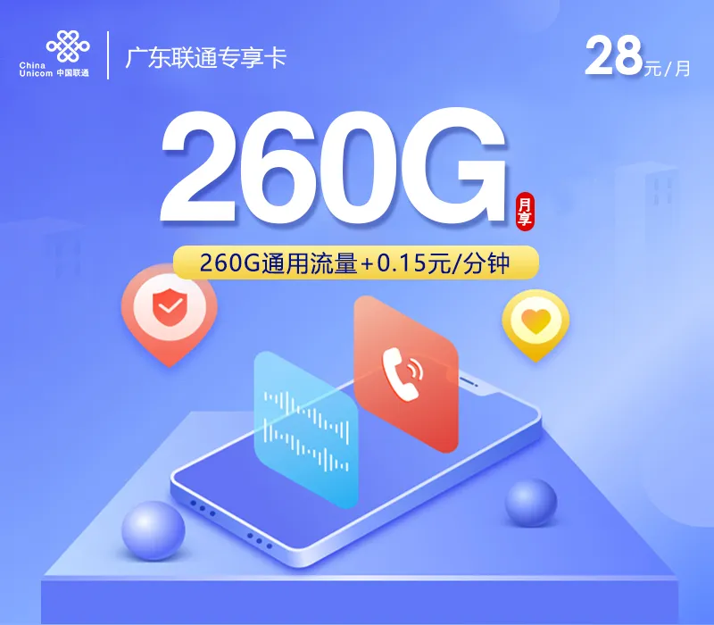 广东联通专享卡【28元260G】