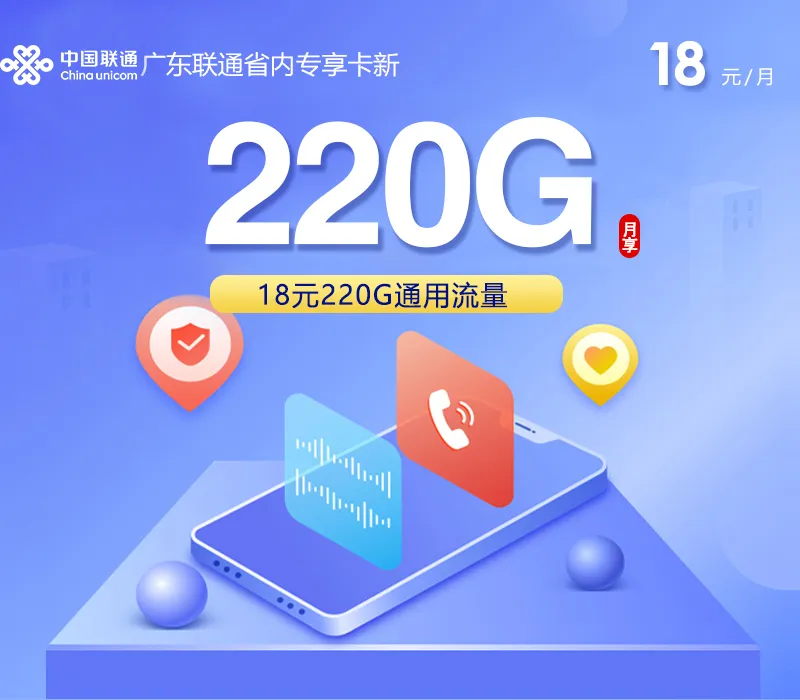 广东联通省内专享卡新【18元220G】